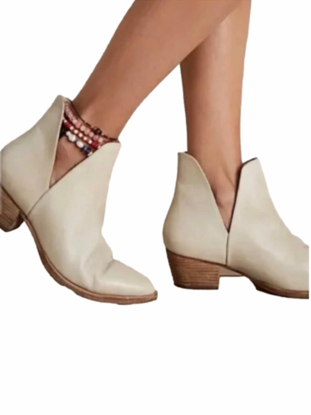 Free People Charm Double V Ecru Size 41 Ankle Boot Leather Block Heels